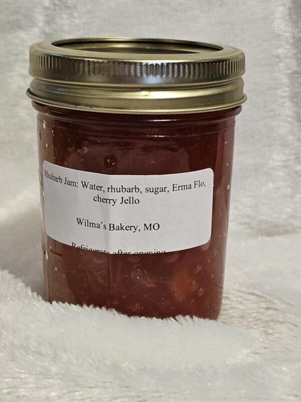 Rhubarb Jam: Water, Rhubarb, Sugar, Erma Flo, Cherry Jello